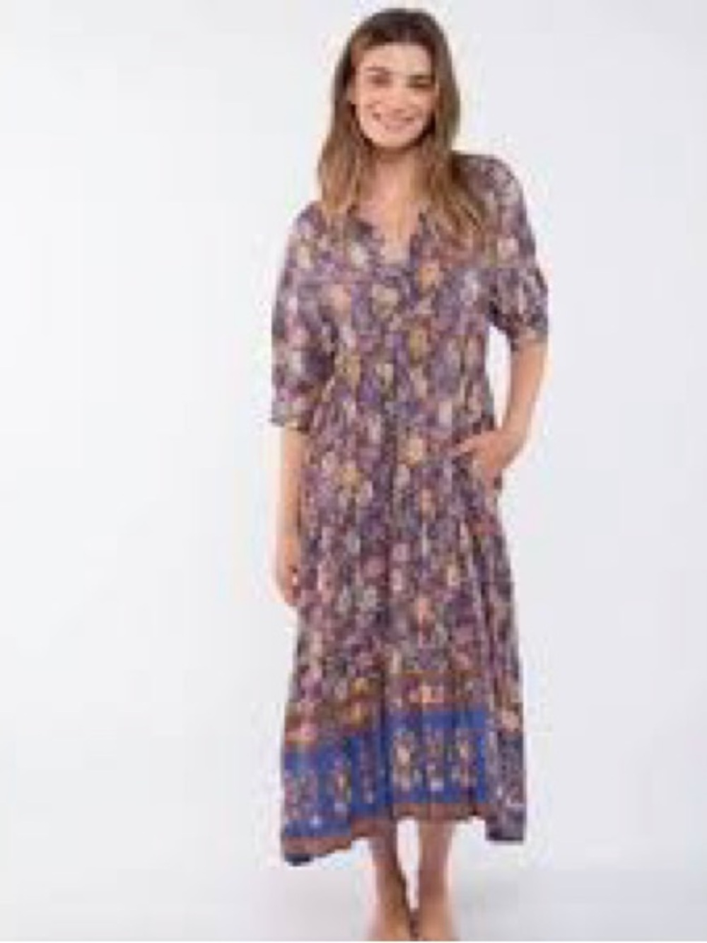 Natural Life Rebecca Midi Dress -Blue & Yellow Roses NWT! - Picture 3 of 6